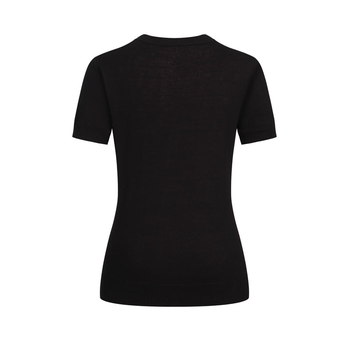 Women's Black Vintage Animal Jacquard Knit T-Shirt