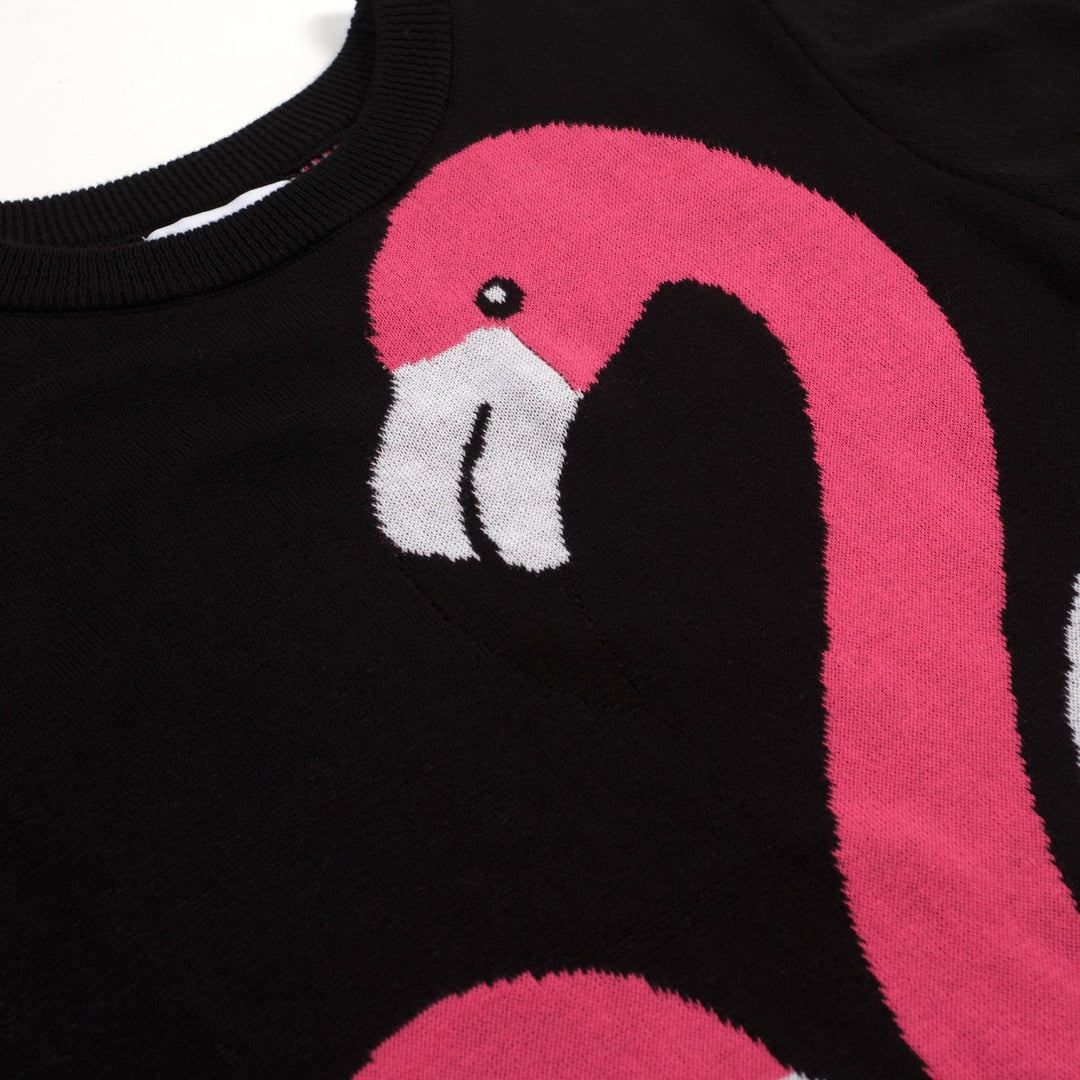 Women's Black Vintage Animal Jacquard Knit T-Shirt