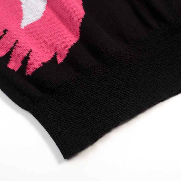 Women's Black Vintage Animal Jacquard Knit T-Shirt