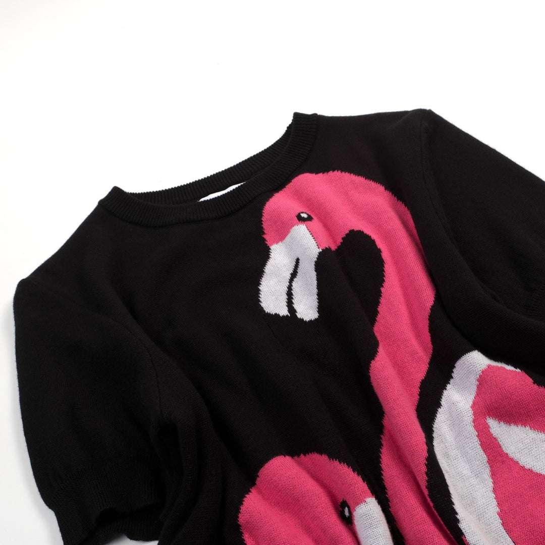 Women's Black Vintage Animal Jacquard Knit T-Shirt