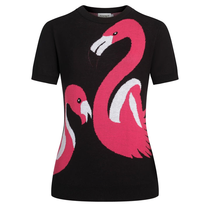 Women's Black Vintage Animal Jacquard Knit T-Shirt