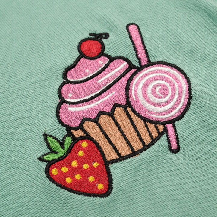 Women's Mint Green Vintage Dessert Embroidery Knit T-Shirt