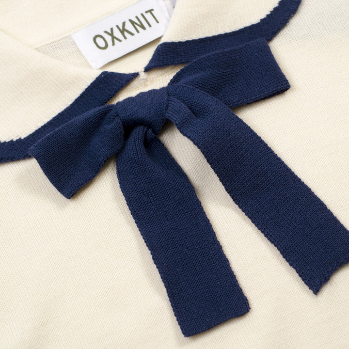 Maglia Polo Knit Jacquard Rétro Minimalista Albicocca Bianco Donna