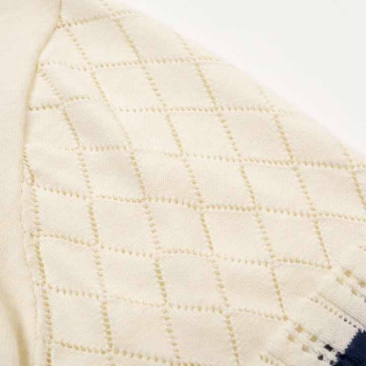 Maglia Polo Knit Jacquard Rétro Minimalista Albicocca Bianco Donna