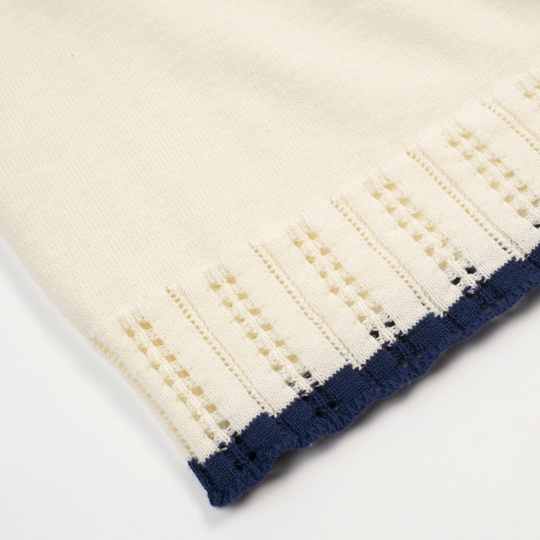 Maglia Polo Knit Jacquard Rétro Minimalista Albicocca Bianco Donna