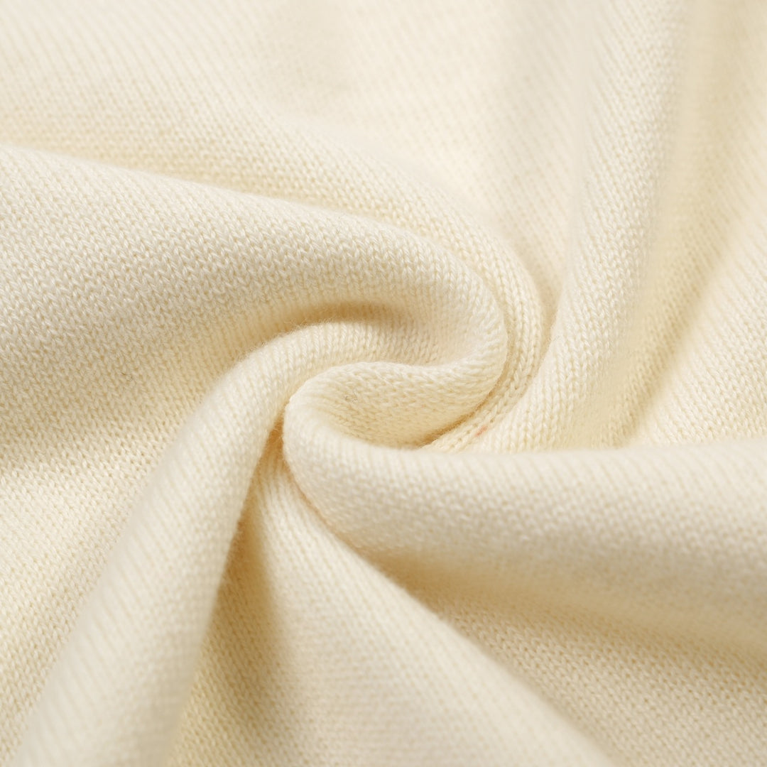 Maglia Polo Knit Jacquard Rétro Minimalista Albicocca Bianco Donna