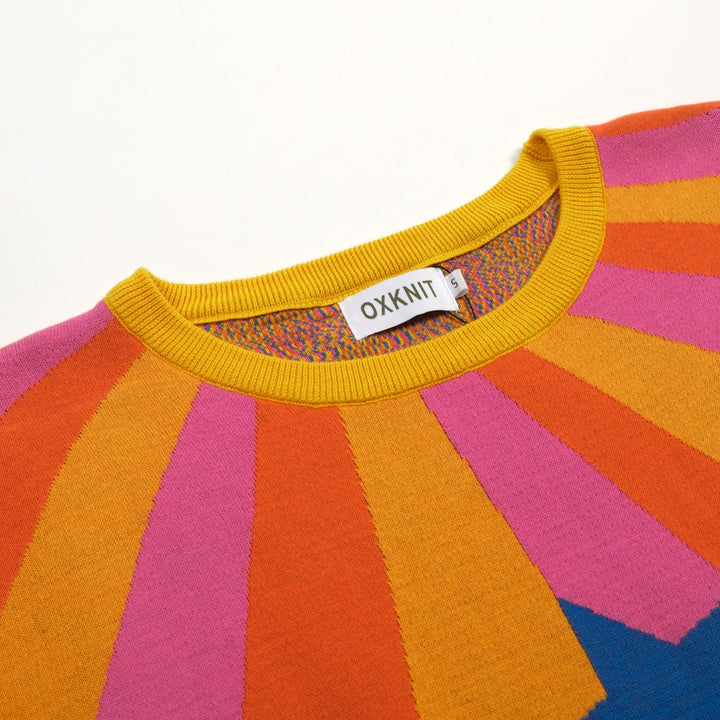 Women's Yellow Vintage Star Art Jacquard Knit T-shirt