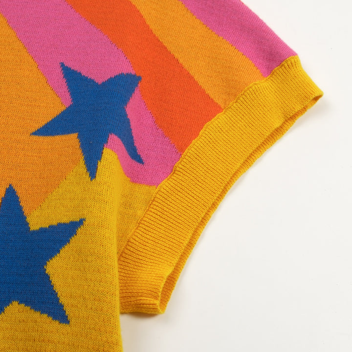 Women's Yellow Vintage Star Art Jacquard Knit T-shirt