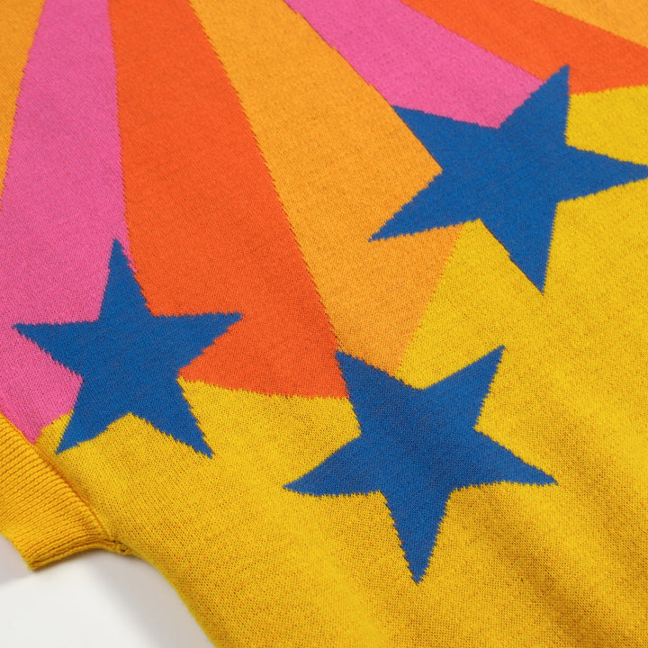 Women's Yellow Vintage Star Art Jacquard Knit T-shirt