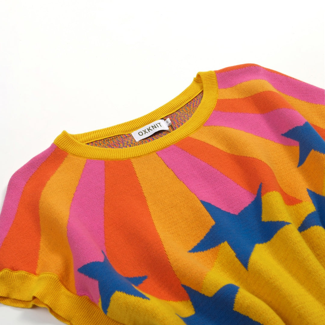 Women's Yellow Vintage Star Art Jacquard Knit T-shirt