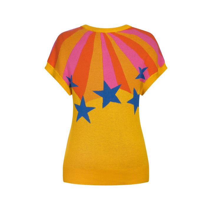 Women's Yellow Vintage Star Art Jacquard Knit T-shirt