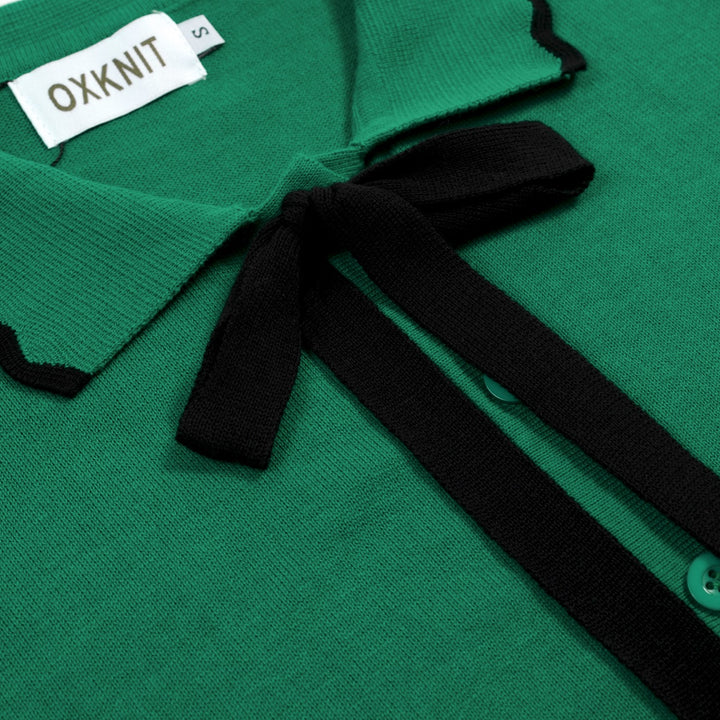 T-shirt Tricot Femme Col Polo Nœud Vert - Longueur Cropped