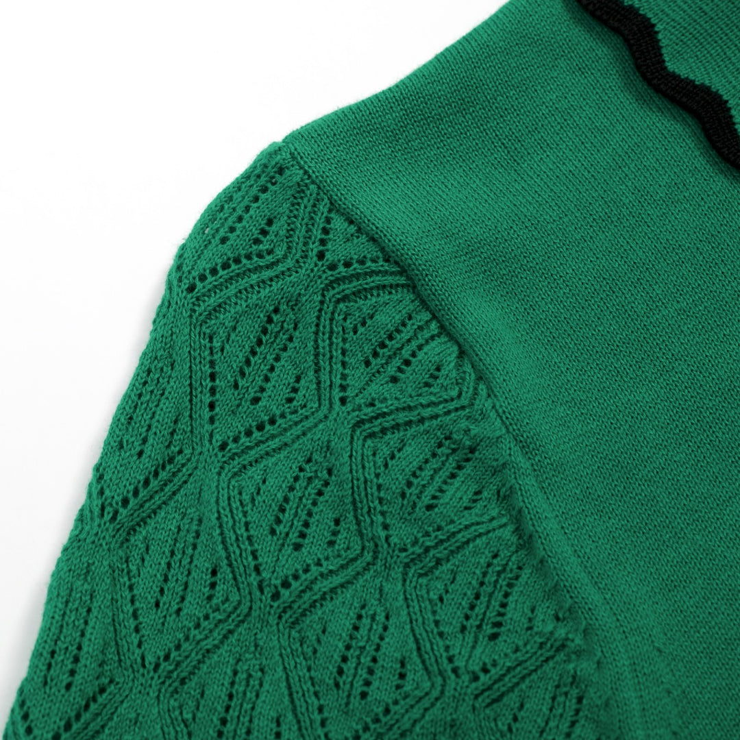 T-shirt Tricot Femme Col Polo Nœud Vert - Longueur Cropped
