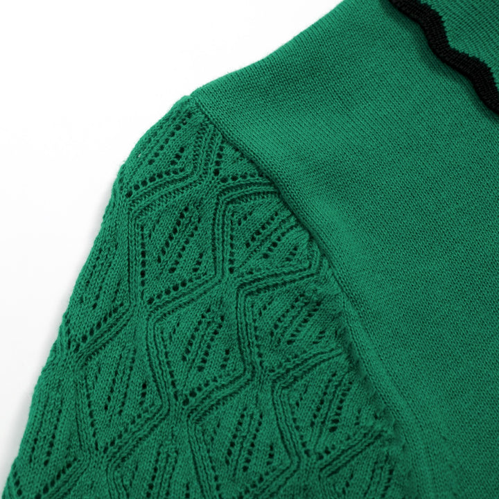 T-shirt Tricot Femme Col Polo Nœud Vert - Longueur Cropped