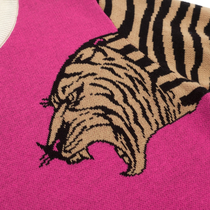 Damernas retro rosa leopardmönstrad jacquardstickad konst-T-shirt