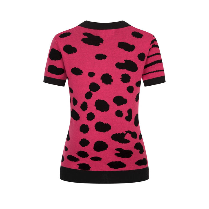 Dames Roze Retro Luipaardprint Art Jacquard Gebreid T-Shirt