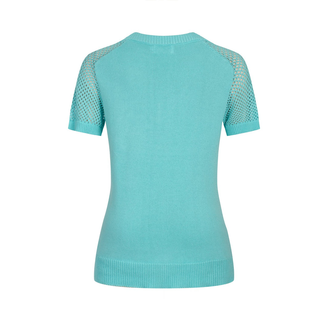 Mintgrön 1960-tals rosébroderad V-ringad T-shirt för kvinnor