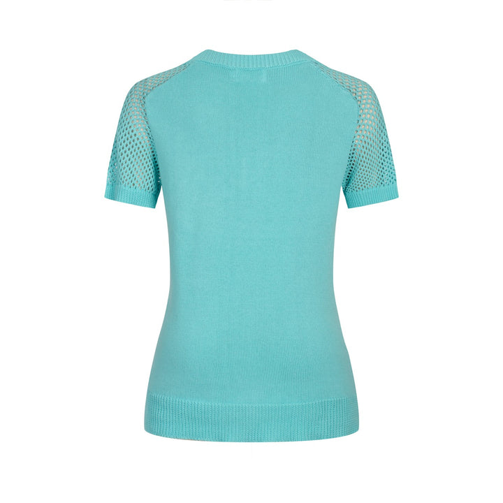 Mintgrön 1960-tals rosébroderad V-ringad T-shirt för kvinnor