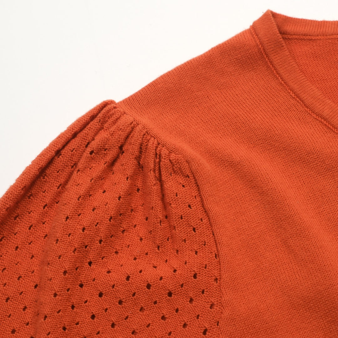 Orange Simple Puff Sleeve T-shirt til kvinder