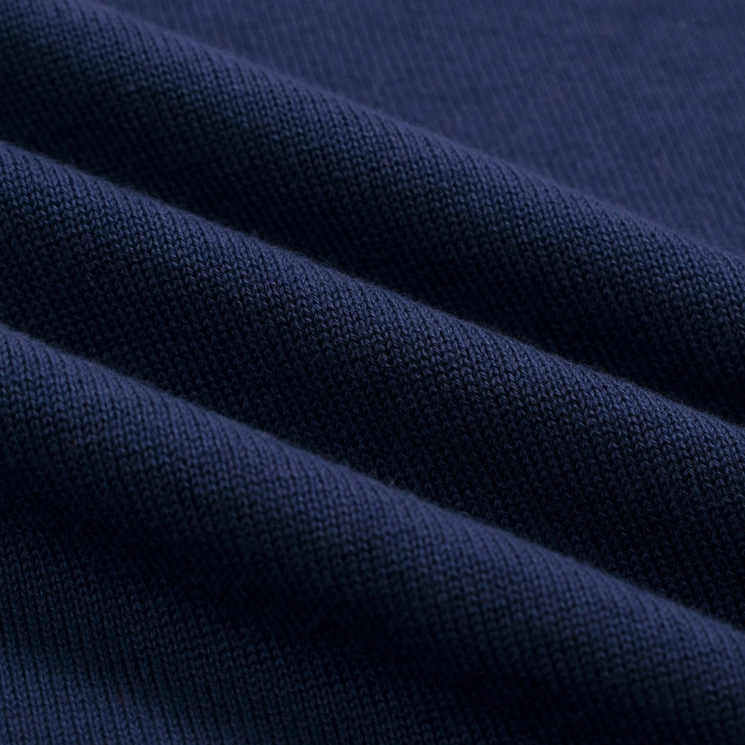 Maglietta da donna blu scuro con scollo a V e ricamo a farfalla