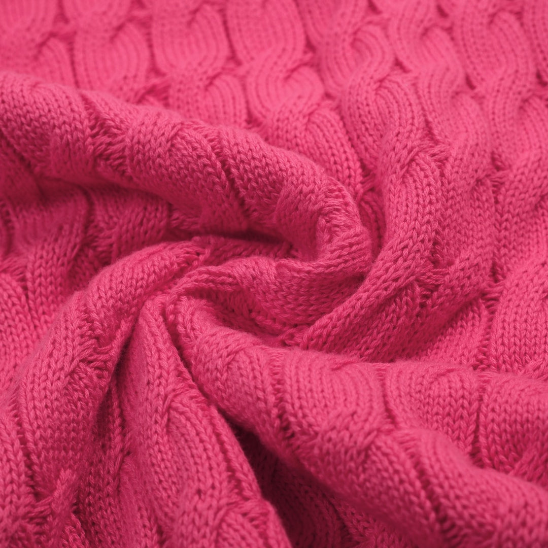 Rosa 70-tals höghalsad enkel stickad T-shirt för kvinnor