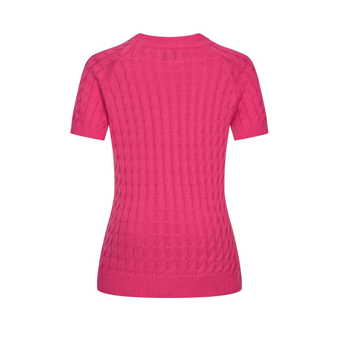 Rosa 70-tals höghalsad enkel stickad T-shirt för kvinnor