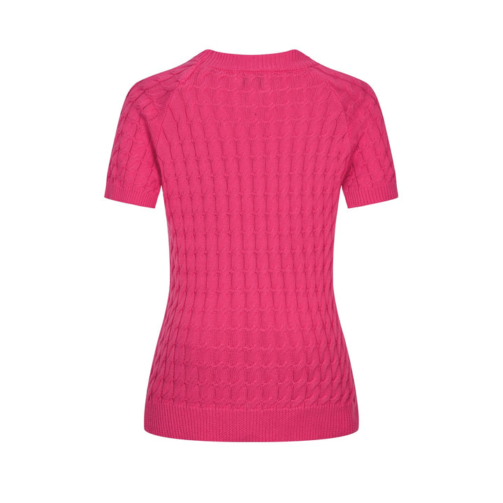 Rosa 70-tals höghalsad enkel stickad T-shirt för kvinnor