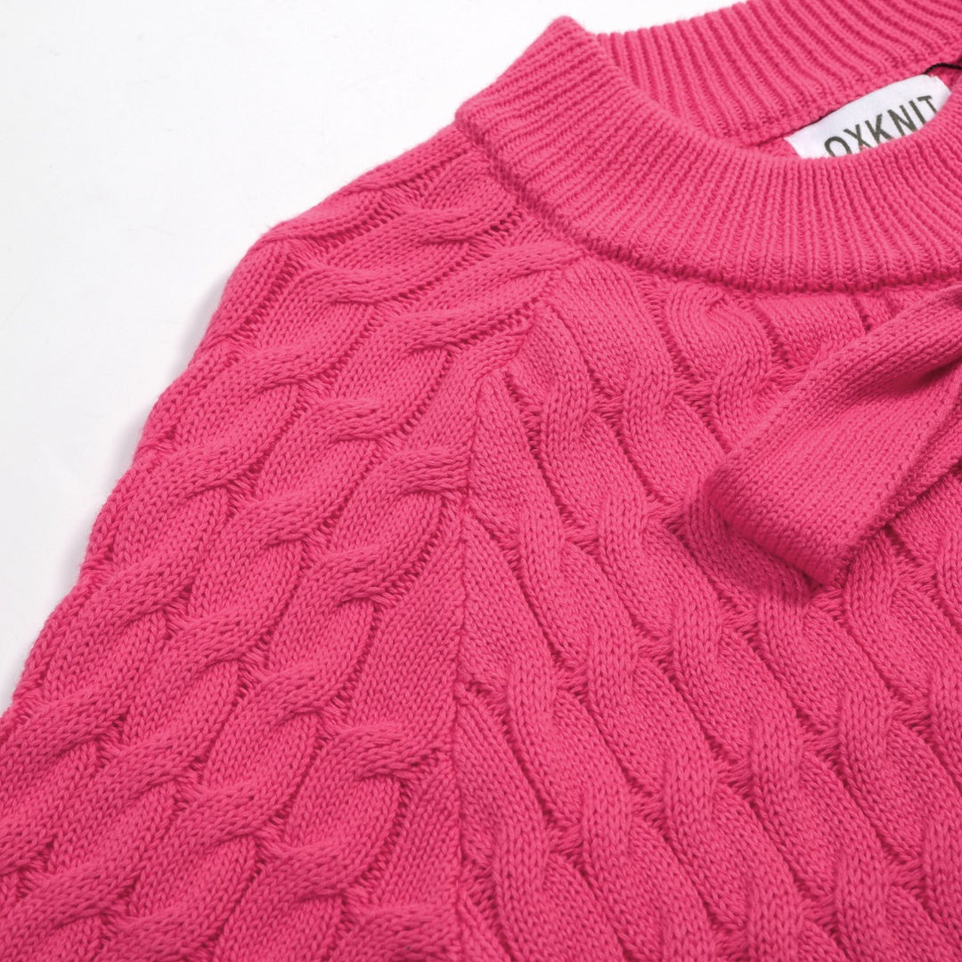 Rosa 70-tals höghalsad enkel stickad T-shirt för kvinnor