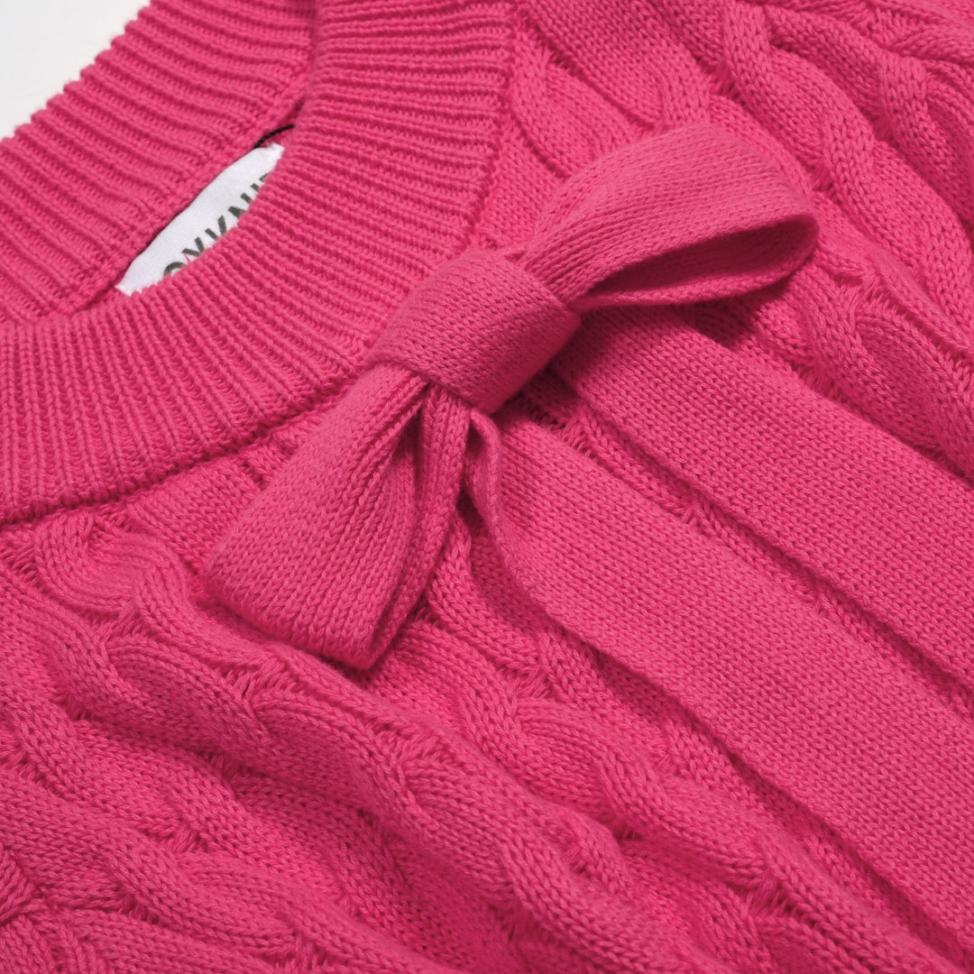 Rosa 70-tals höghalsad enkel stickad T-shirt för kvinnor