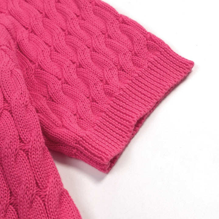 Rosa 70-tals höghalsad enkel stickad T-shirt för kvinnor