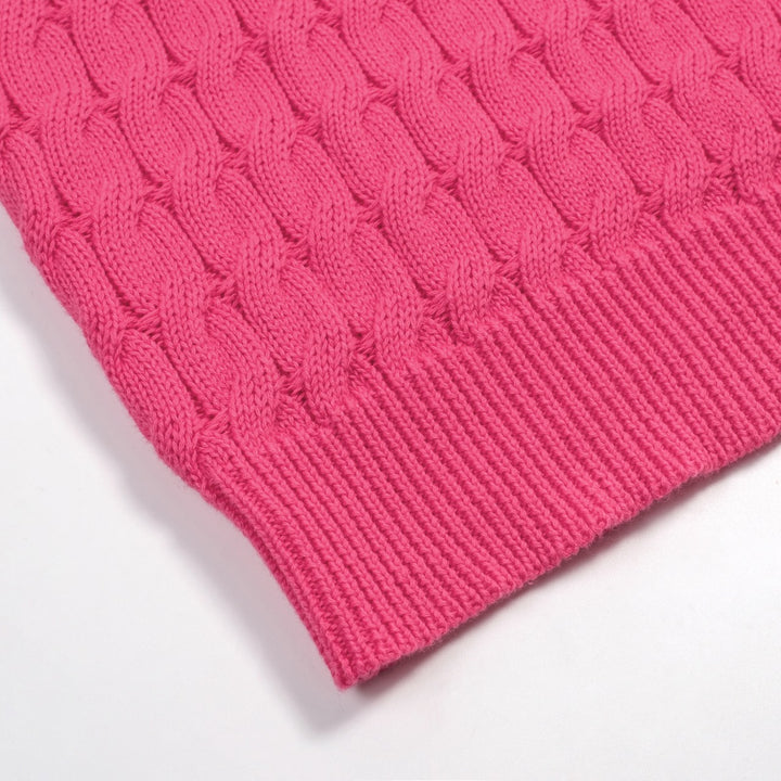 Rosa 70-tals höghalsad enkel stickad T-shirt för kvinnor