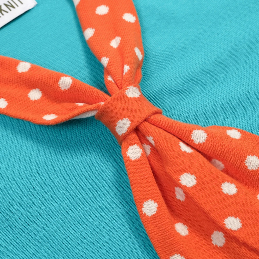 Dames Blauw-Groen Retro Polkadot Strik Gebreid T-Shirt