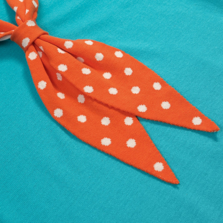 Dames Blauw-Groen Retro Polkadot Strik Gebreid T-Shirt