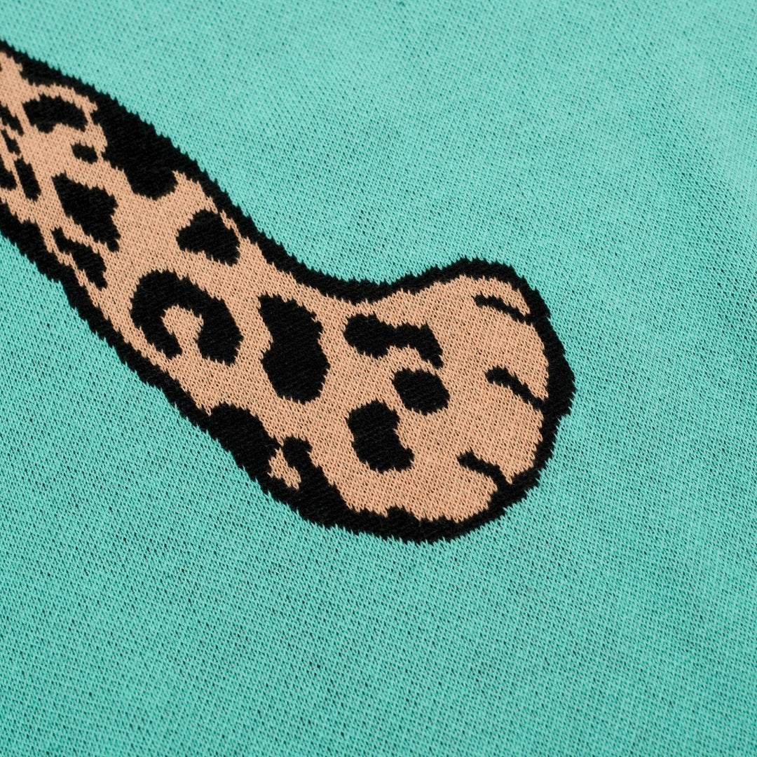 Groen gebreid T-shirt met V-hals en luipaardprint voor dames