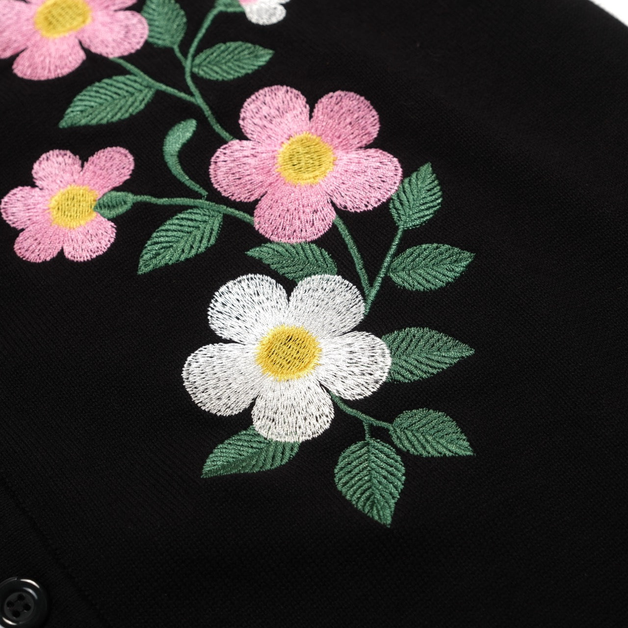 Men's black floral embroidered and striped trim knit cardigan – OXKnit