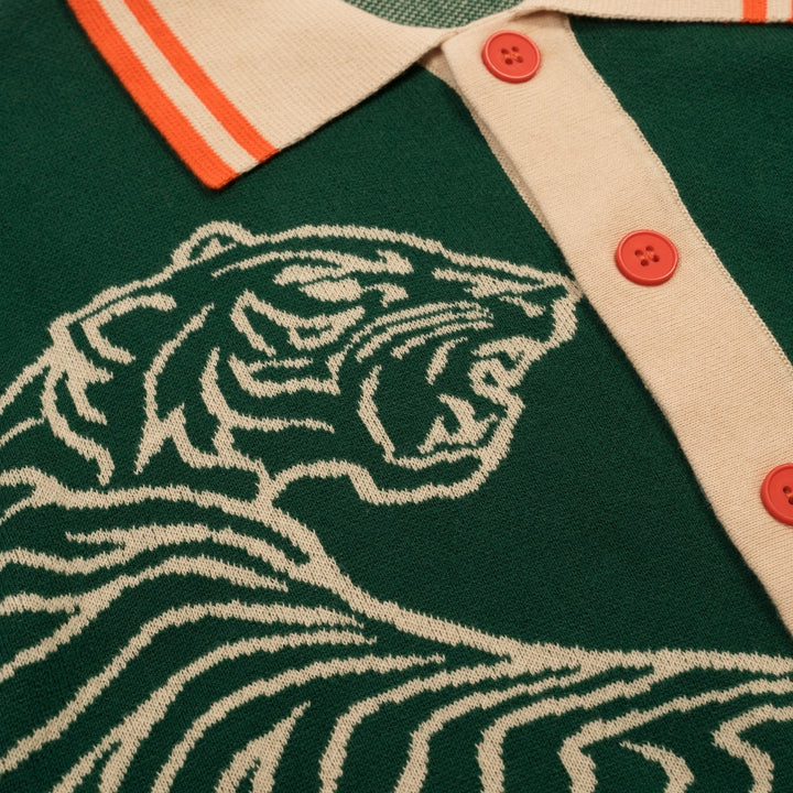 Groen Retro Luxe Stijl Heren Vest met Tijger Jacquard Breisel