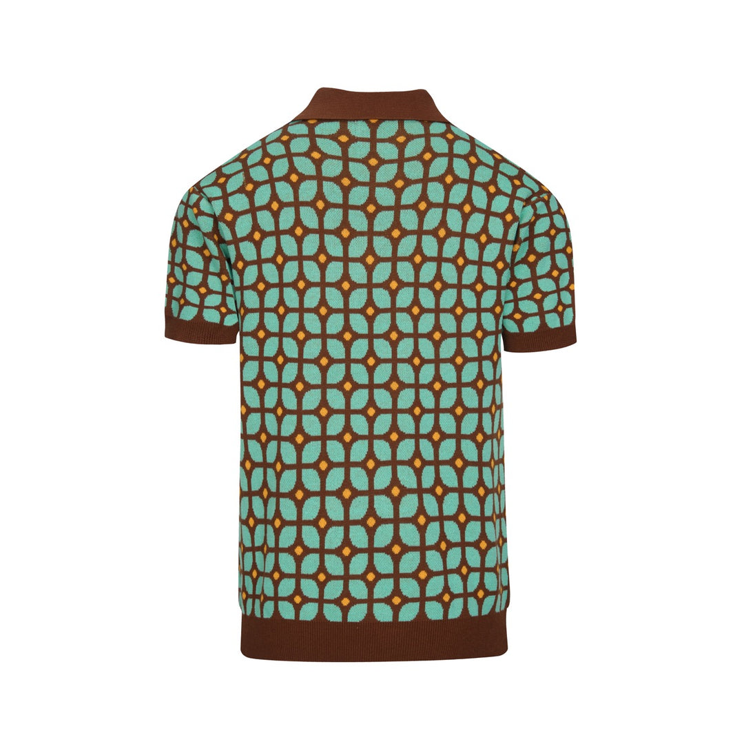 Heren Multicolor Geometrisch Patroon Rits Jacquard Polo Gebreide Trui