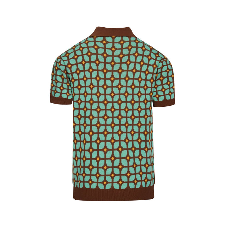 Heren Multicolor Geometrisch Patroon Rits Jacquard Polo Gebreide Trui