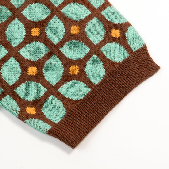 Heren Multicolor Geometrisch Patroon Rits Jacquard Polo Gebreide Trui