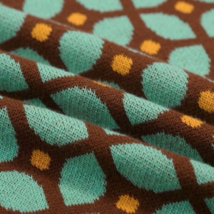 Heren Multicolor Geometrisch Patroon Rits Jacquard Polo Gebreide Trui
