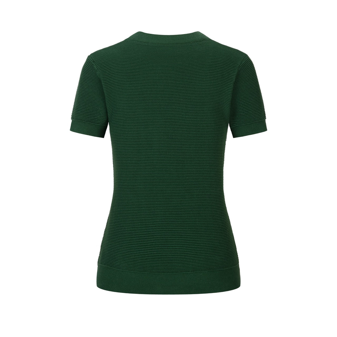 Damen Grünes Retro-Herz-Stickerei Strickt-Shirt