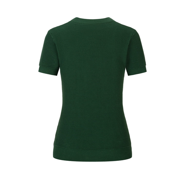 Damen Grünes Retro-Herz-Stickerei Strickt-Shirt