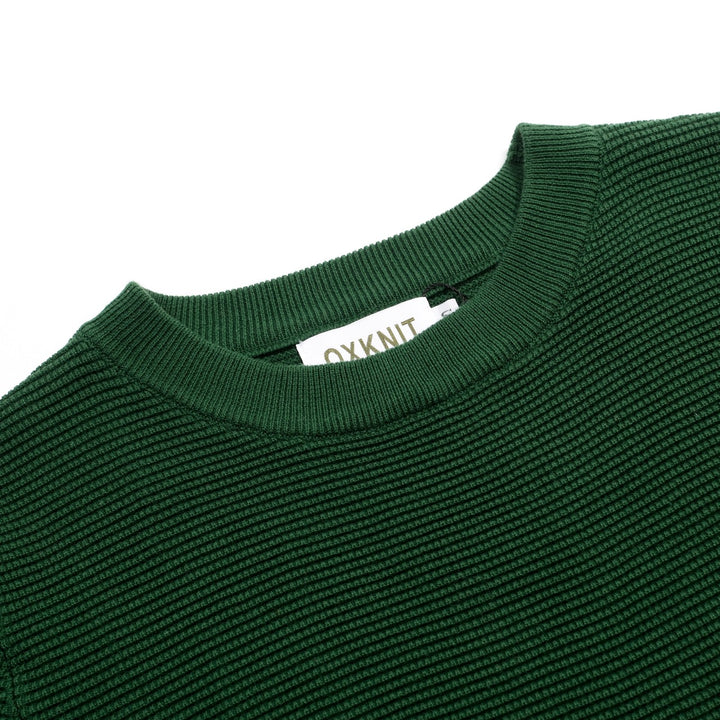 Damen Grünes Retro-Herz-Stickerei Strickt-Shirt