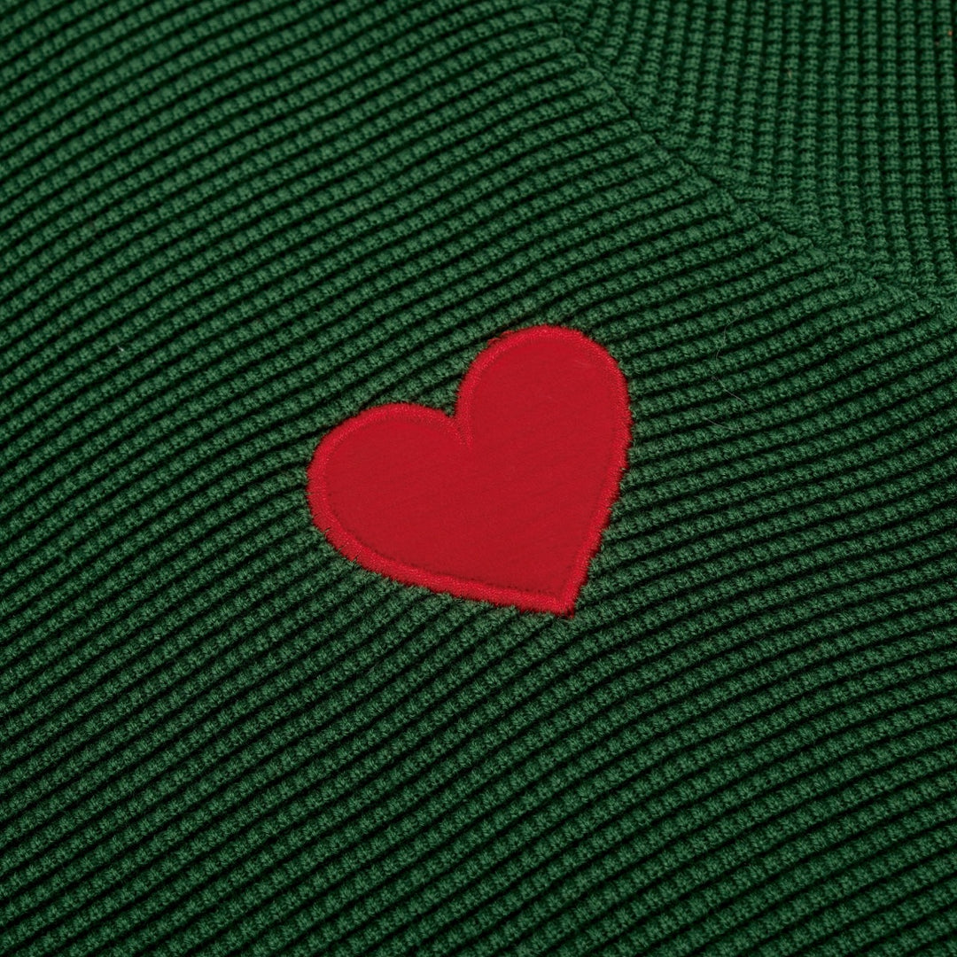 Damen Grünes Retro-Herz-Stickerei Strickt-Shirt