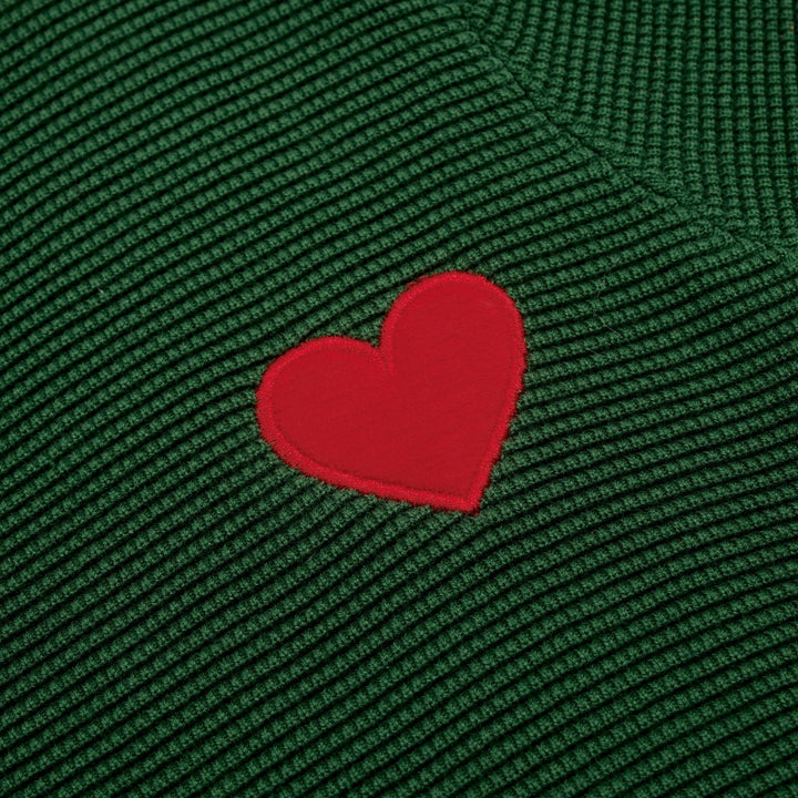 Damen Grünes Retro-Herz-Stickerei Strickt-Shirt