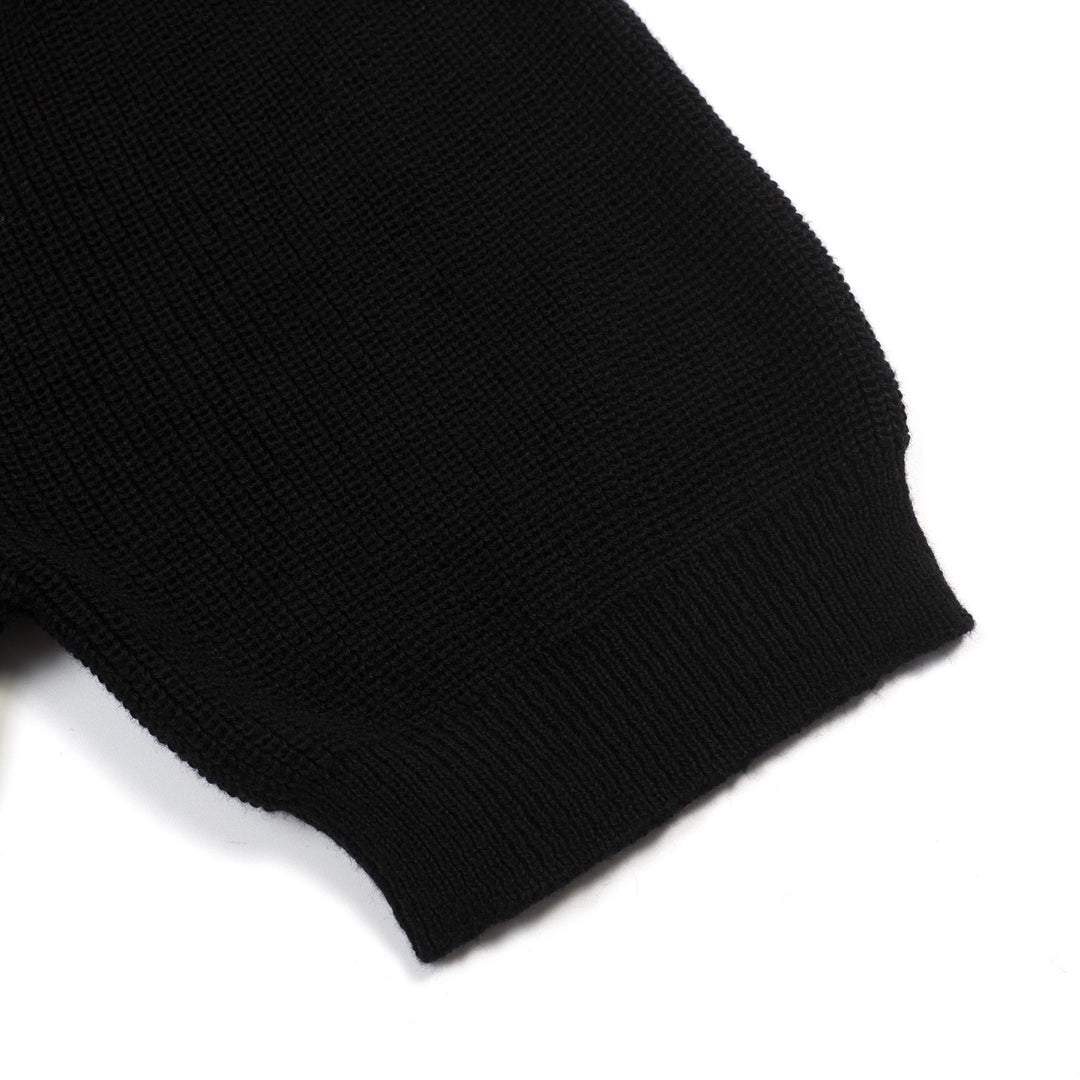 Women's Black Vintage Rose Embroidered Polo Collar Knit T-Shirt