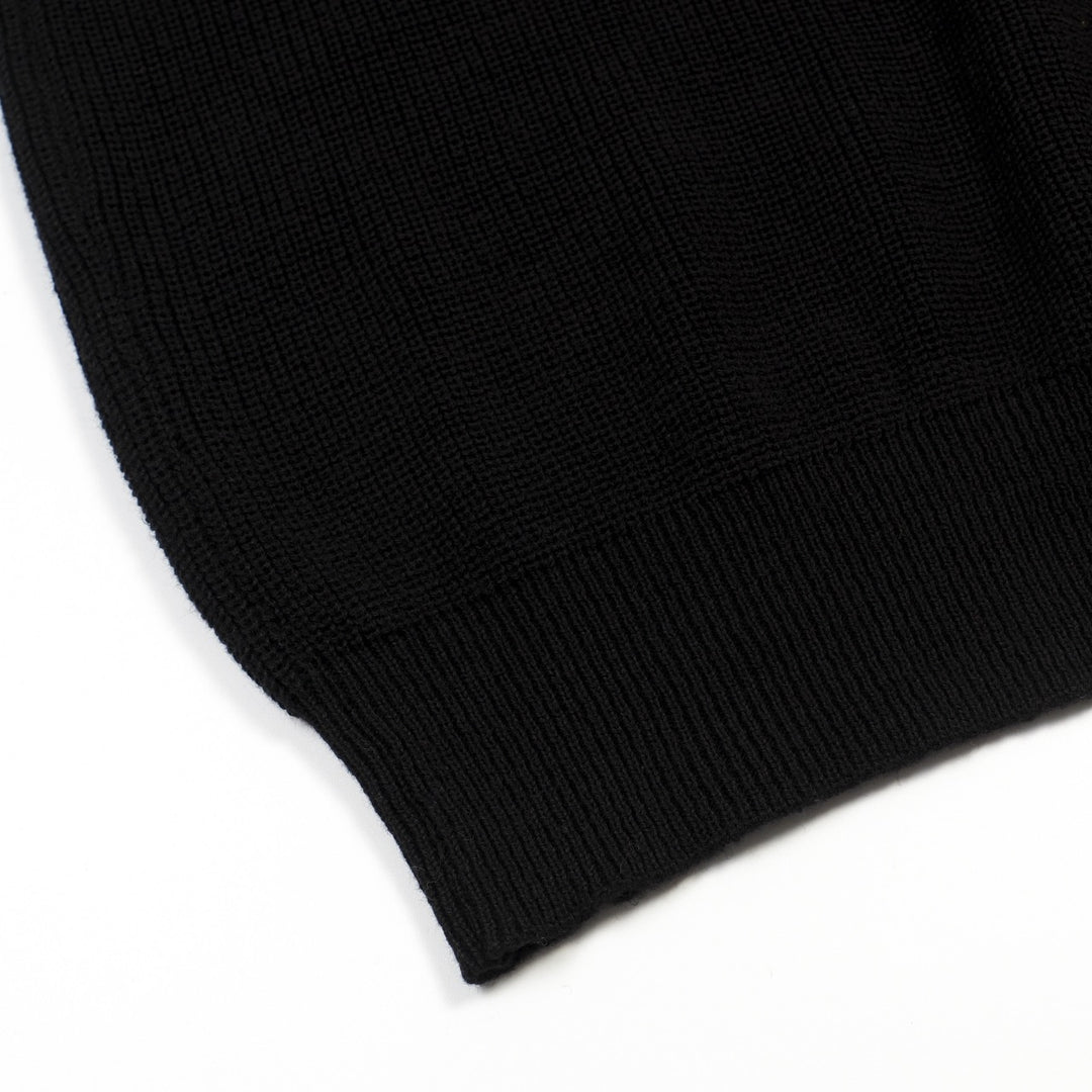 Women's Black Vintage Rose Embroidered Polo Collar Knit T-Shirt