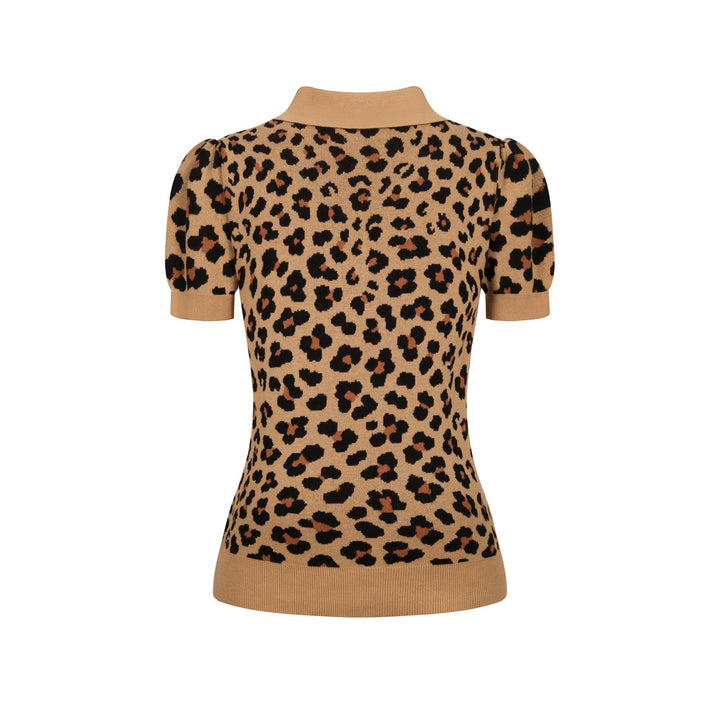 Women's Khaki Retro American Heart Embroidery Jacquard Knit T-Shirt