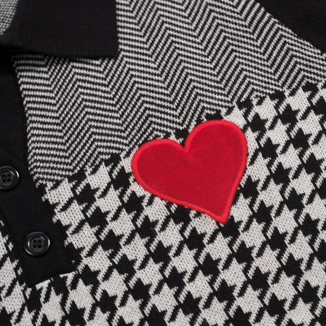 Dames Zwarte Retro Houndstooth Jacquard Gebreide T-Shirt