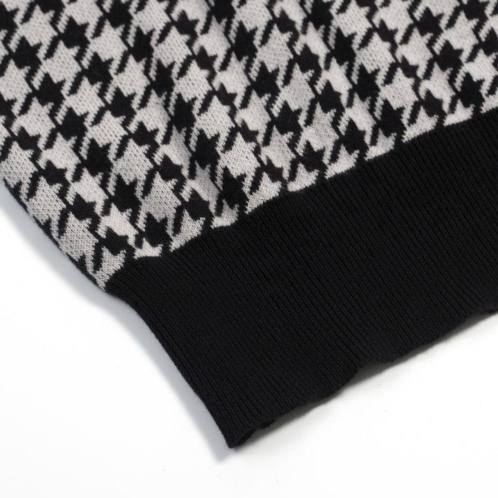 Dames Zwarte Retro Houndstooth Jacquard Gebreide T-Shirt